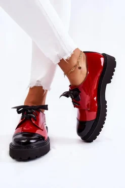 Damskie Laura Messi Lakierowane Półbuty Wiązane 2441 Czerwone