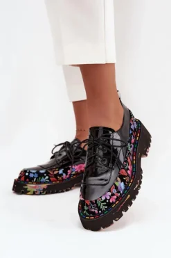 Damskie Artiker Lakierowane Półbuty Z Naturalnej Skóry Ze Wzorem 57C0174 Czarne