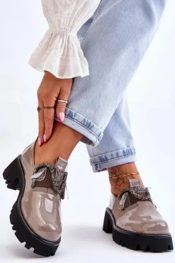 Damskie Damskie buty S.Barski Lakierowane Półbuty Z Ozdobami Szare Keily