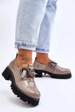 Damskie Damskie buty S.Barski Lakierowane Półbuty Z Ozdobami Szare Keily