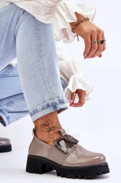 Damskie Damskie buty S.Barski Lakierowane Półbuty Z Ozdobami Szare Keily