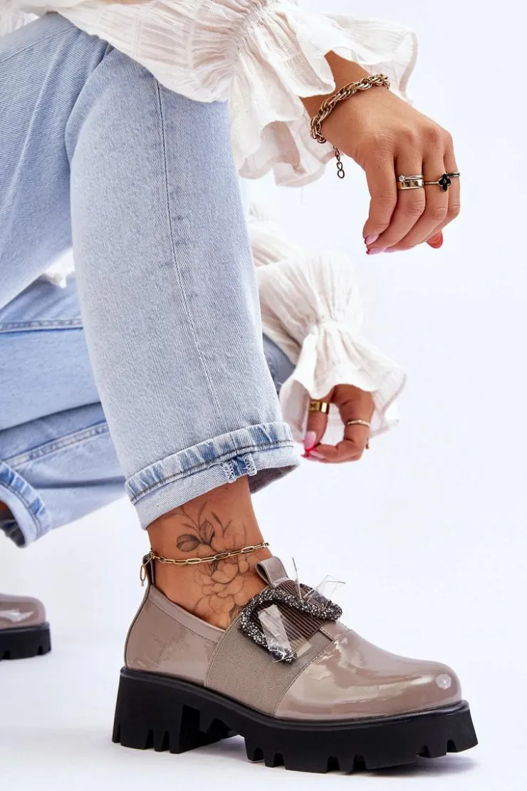 Damskie Damskie buty S.Barski Lakierowane Półbuty Z Ozdobami Szare Keily