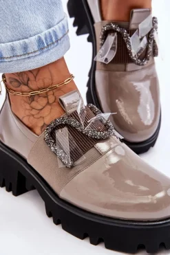 Damskie Damskie buty S.Barski Lakierowane Półbuty Z Ozdobami Szare Keily