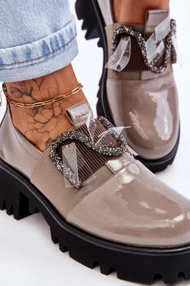 Damskie Damskie buty S.Barski Lakierowane Półbuty Z Ozdobami Szare Keily