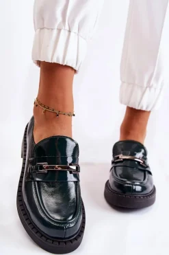 Boto Półbuty Lakierowane|Półbuty Skórzane*Lakierowane Półbuty Ze Srebrną Ozdobą Zielone Lemar Hestill Zielony