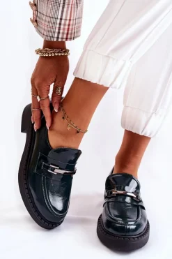 Boto Półbuty Lakierowane|Półbuty Skórzane*Lakierowane Półbuty Ze Srebrną Ozdobą Zielone Lemar Hestill Zielony