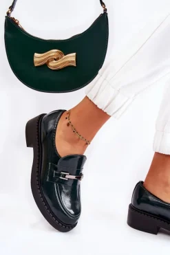 Boto Półbuty Lakierowane|Półbuty Skórzane*Lakierowane Półbuty Ze Srebrną Ozdobą Zielone Lemar Hestill Zielony