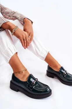 Boto Półbuty Lakierowane|Półbuty Skórzane*Lakierowane Półbuty Ze Srebrną Ozdobą Zielone Lemar Hestill Zielony