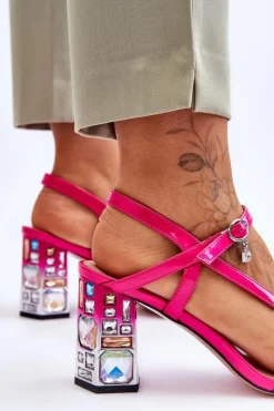 Damskie buty S.Barski Sandały Na Słupku|Sandały Na Obcasie*Lakierowane Sandałki Na Ozdobnym Słupku D&A CR-232 Fuksja Różowy