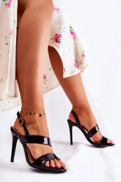 Boto Sandały Na Obcasie*Lakierowane Sandałki Na Szpilce Czarne Retina