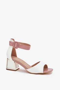 Damskie Evento Lakierowane Sandały Damskie Na Słupku Białe Zennia