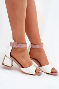 Damskie Evento Lakierowane Sandały Damskie Na Słupku Białe Zennia
