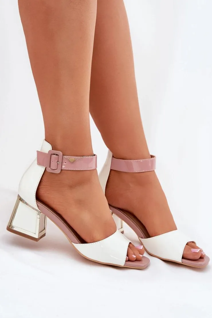 Damskie Evento Lakierowane Sandały Damskie Na Słupku Białe Zennia
