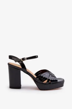 Damskie buty S.Barski Sandały Na Słupku|Sandały Na Obcasie*Lakierowane Sandały Damskie Na Słupku Czarne D&A MR38-668 Czarny