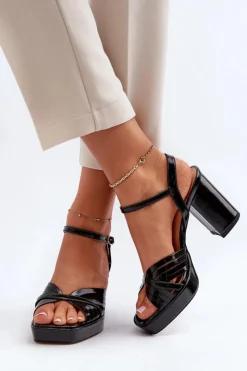 Damskie buty S.Barski Sandały Na Słupku|Sandały Na Obcasie*Lakierowane Sandały Damskie Na Słupku Czarne D&A MR38-668 Czarny