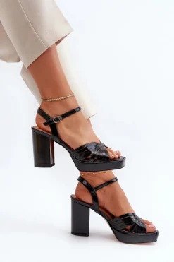 Damskie buty S.Barski Sandały Na Słupku|Sandały Na Obcasie*Lakierowane Sandały Damskie Na Słupku Czarne D&A MR38-668 Czarny