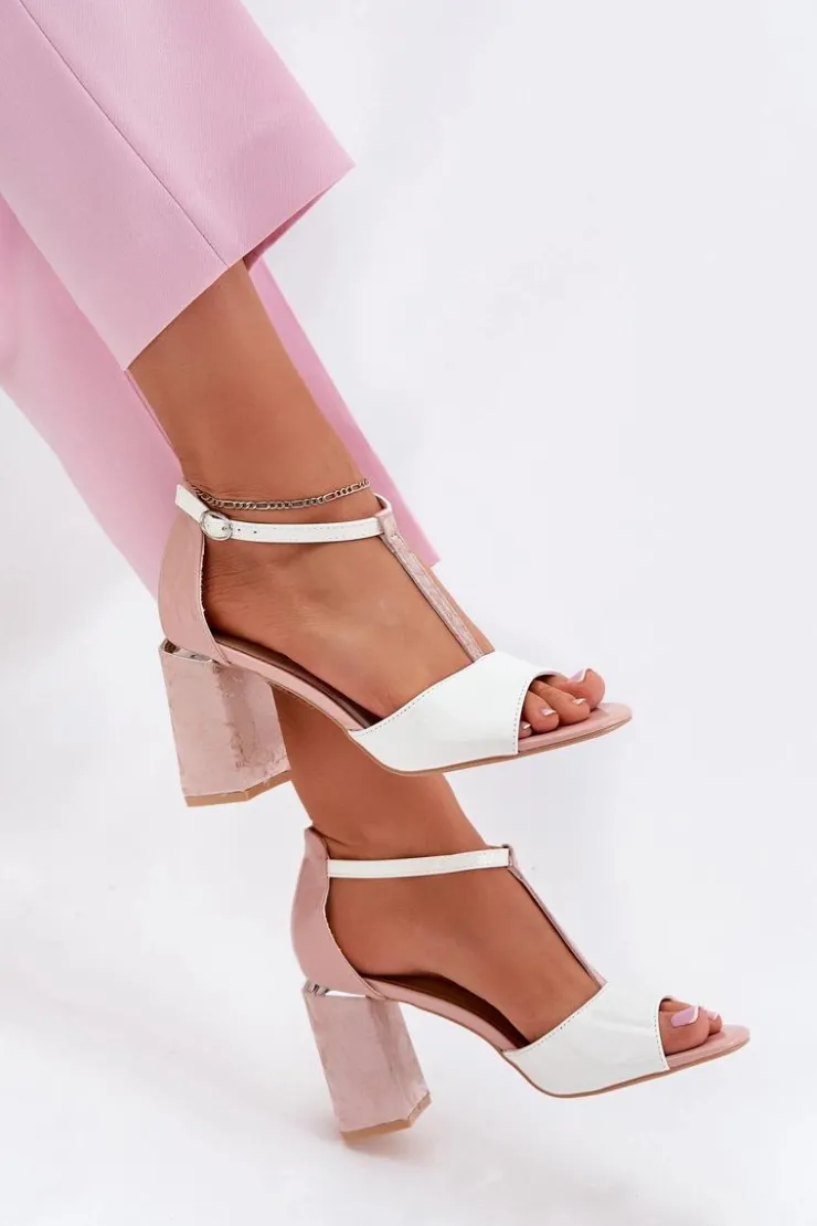 Online Buty damskie Vinceza Lakierowane Sandały Damskie Na Słupku Vinceza 20276 Różowo-Białe