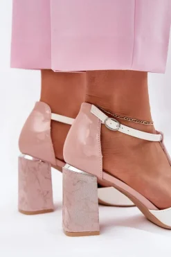 Online Buty damskie Vinceza Lakierowane Sandały Damskie Na Słupku Vinceza 20276 Różowo-Białe