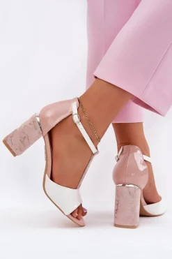 Online Buty damskie Vinceza Lakierowane Sandały Damskie Na Słupku Vinceza 20276 Różowo-Białe