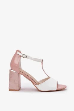 Online Buty damskie Vinceza Lakierowane Sandały Damskie Na Słupku Vinceza 20276 Różowo-Białe