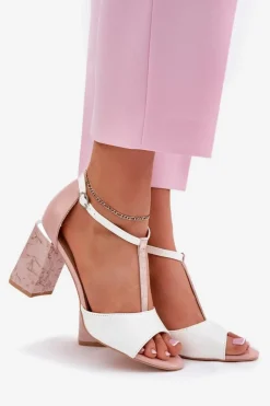 Online Buty damskie Vinceza Lakierowane Sandały Damskie Na Słupku Vinceza 20276 Różowo-Białe