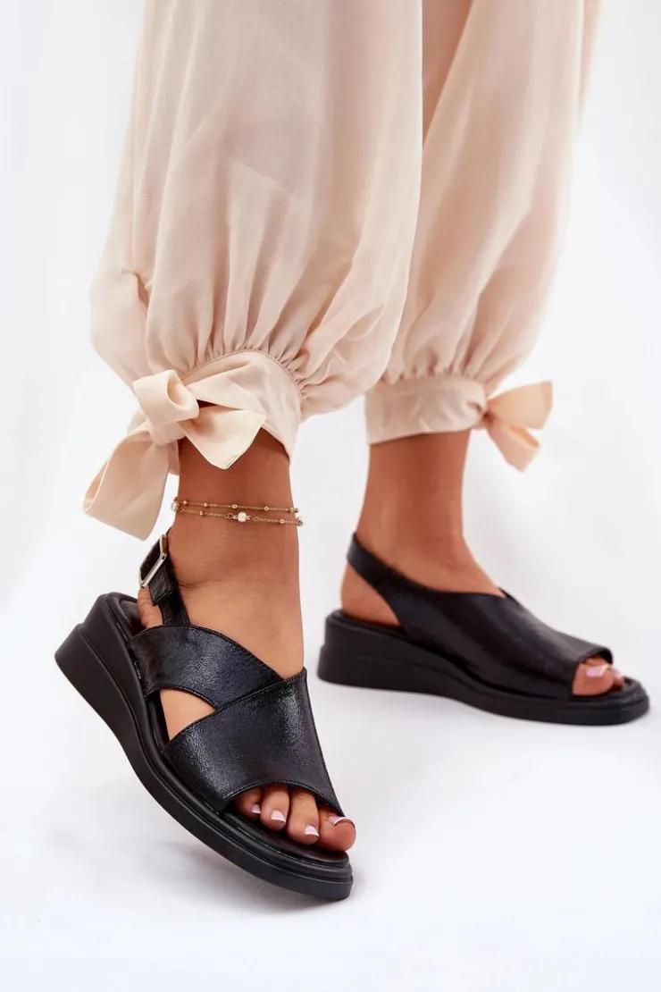 Discount Boto Lakierowane Sandały Damskie Na Koturnie Z Eko Skóry Czarne Quilara Czarny