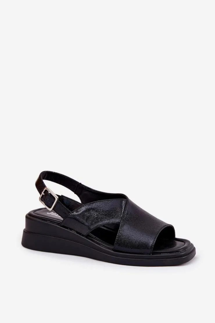 Discount Boto Lakierowane Sandały Damskie Na Koturnie Z Eko Skóry Czarne Quilara Czarny