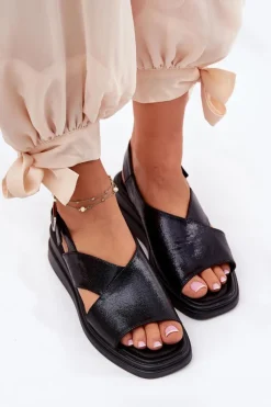 Discount Boto Lakierowane Sandały Damskie Na Koturnie Z Eko Skóry Czarne Quilara Czarny