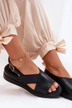 Discount Boto Lakierowane Sandały Damskie Na Koturnie Z Eko Skóry Czarne Quilara Czarny