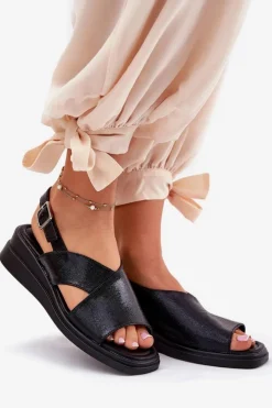 Discount Boto Lakierowane Sandały Damskie Na Koturnie Z Eko Skóry Czarne Quilara Czarny