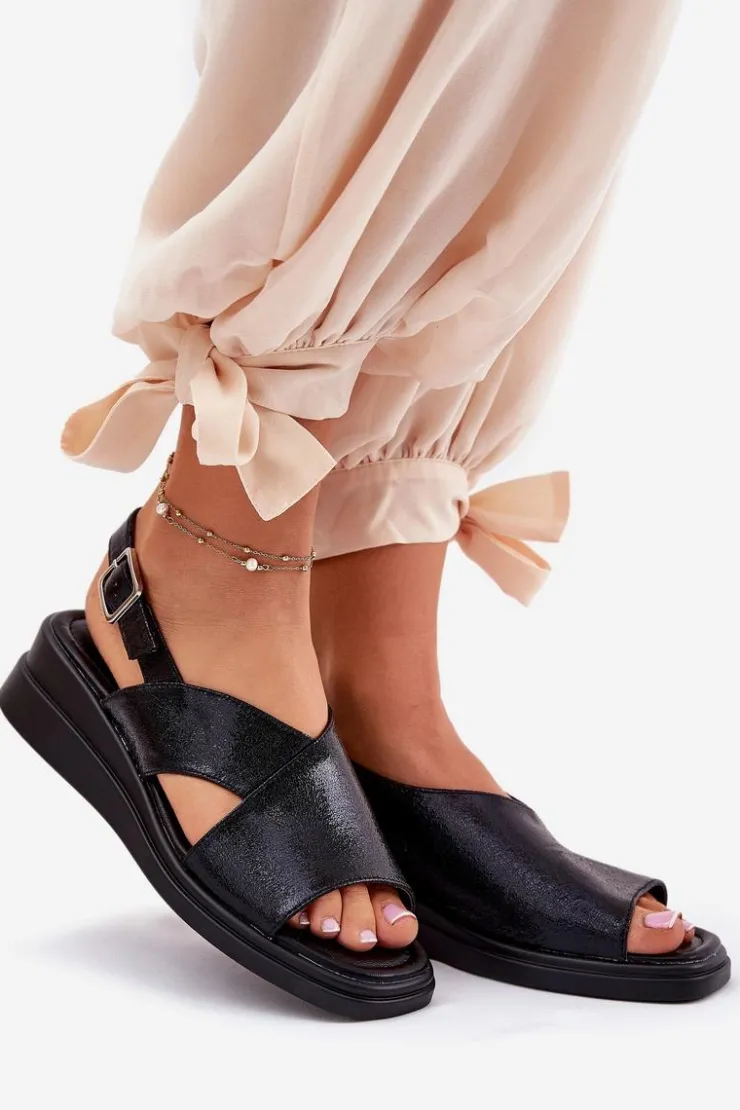 Discount Boto Lakierowane Sandały Damskie Na Koturnie Z Eko Skóry Czarne Quilara Czarny