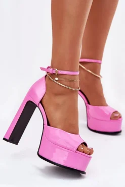 Discount Boto Lakierowane Sandały Damskie Na Słupku I Platformie Różowe Horvia