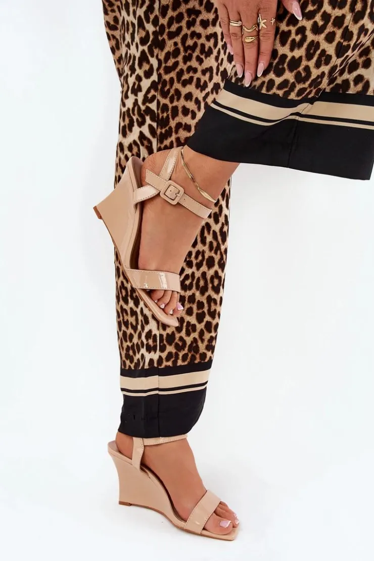 New Boto Lakierowane Sandały Damskie Na Koturnie Nude Vliraya Beżowy