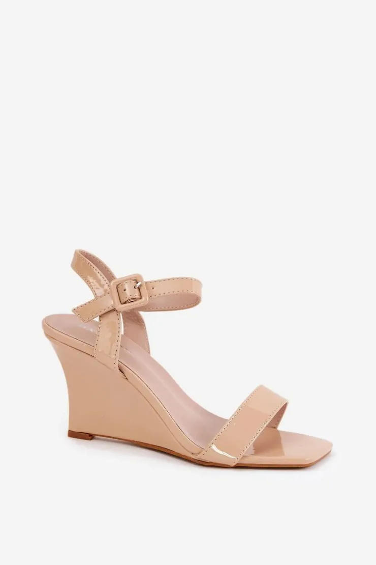 New Boto Lakierowane Sandały Damskie Na Koturnie Nude Vliraya Beżowy