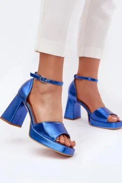 Sale Boto Lakierowane Sandały Damskie Na Słupku e Marila Niebieski