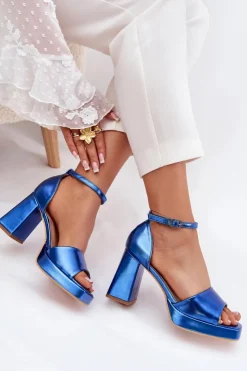 Sale Boto Lakierowane Sandały Damskie Na Słupku e Marila Niebieski