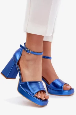 Sale Boto Lakierowane Sandały Damskie Na Słupku e Marila Niebieski
