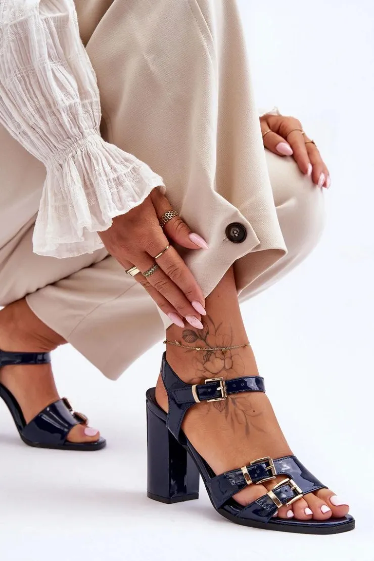 Boto Lakierowane Sandały Na Obcasie S.Barski 80-3 Czarne