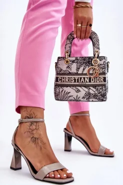 Damskie buty S.Barski Sandały Na Obcasie*Lakierowane Sandały Na Obcasie Szare Owen Szary