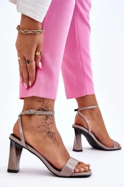Damskie buty S.Barski Sandały Na Obcasie*Lakierowane Sandały Na Obcasie Szare Owen Szary