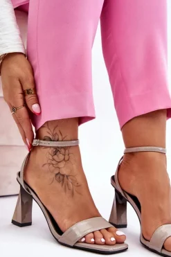 Damskie buty S.Barski Sandały Na Obcasie*Lakierowane Sandały Na Obcasie Szare Owen Szary