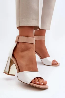 Boto Sandały Na Obcasie*Lakierowane Sandały Na Słupku Białe Adrianu