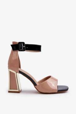 Boto Sandały Na Obcasie*Lakierowane Sandały Na Słupku Beżowe Adrianu