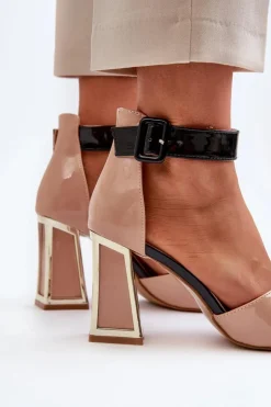 Boto Sandały Na Obcasie*Lakierowane Sandały Na Słupku Beżowe Adrianu