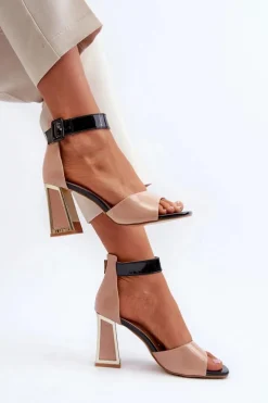 Boto Sandały Na Obcasie*Lakierowane Sandały Na Słupku Beżowe Adrianu