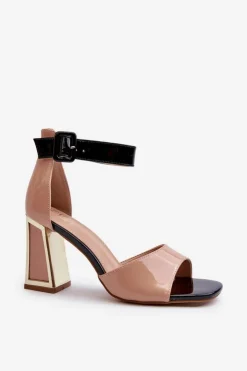 Boto Sandały Na Obcasie*Lakierowane Sandały Na Słupku Beżowe Adrianu