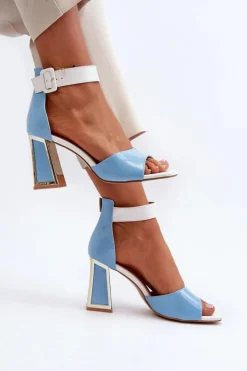 Hot Boto Lakierowane Sandały Na Słupku Niebieskie Adrianu