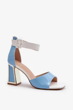 Hot Boto Lakierowane Sandały Na Słupku Niebieskie Adrianu