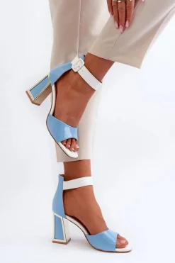 Hot Boto Lakierowane Sandały Na Słupku Niebieskie Adrianu