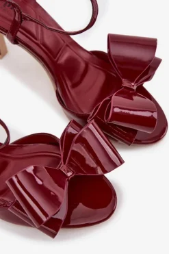 Damskie Boto Lakierowane Sandały Na Szpilce Z Kokardą Bordowe Noliva